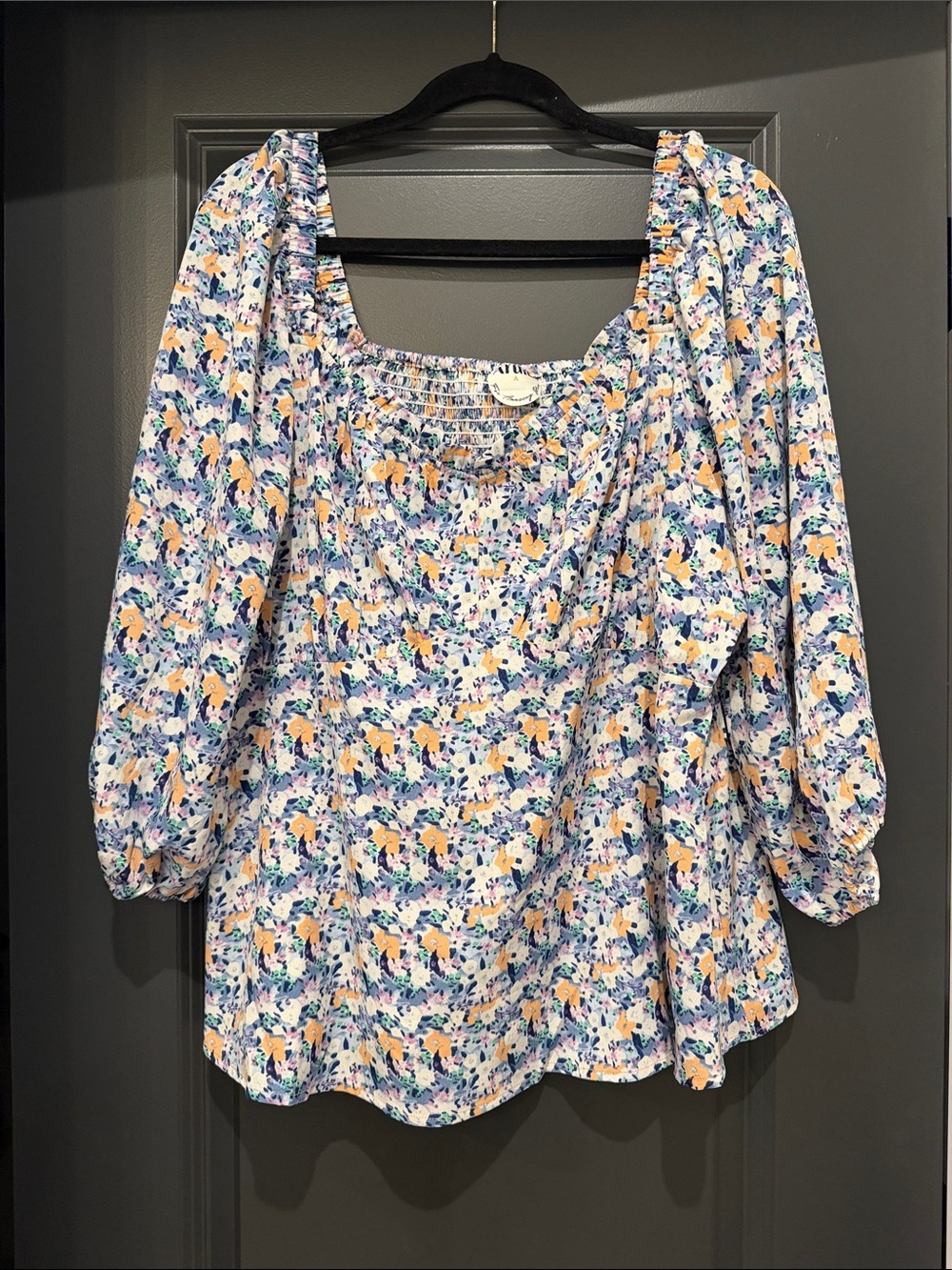 Arula Women’s Floral Peasant Blouse - Blue & Yellow